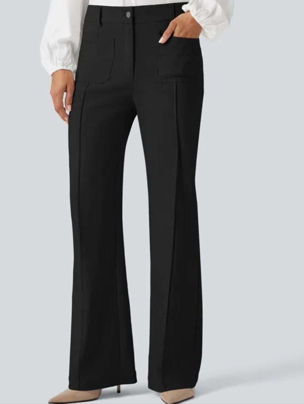 Halara Women's Black High-Rise Button Fly Pants - Picture 3 of 10